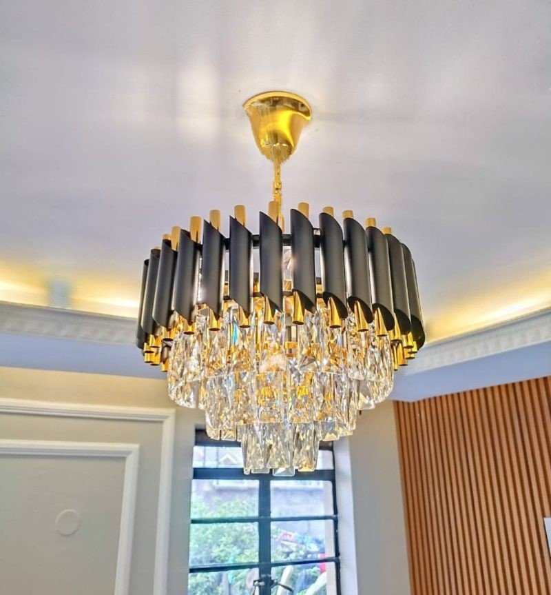 Crystal Chandelier - Black & Gold